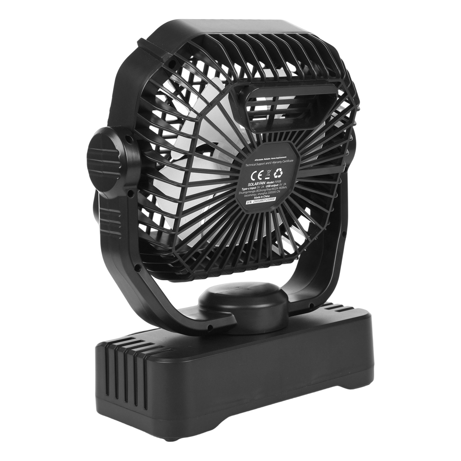 10400mAh Solar Fan Camping Fan With Solar Panel LED Lantern 7W 8 Inch_voghion.com